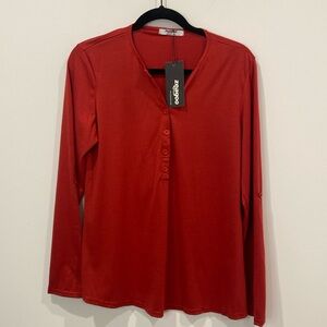 Red long sleeve blouse with buttons